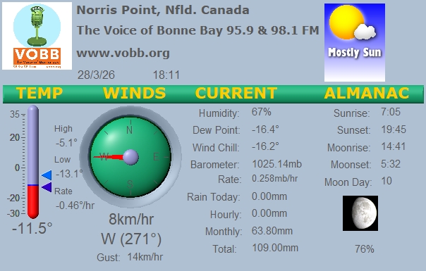 Weather Forecast from Norris Point, from VOBB